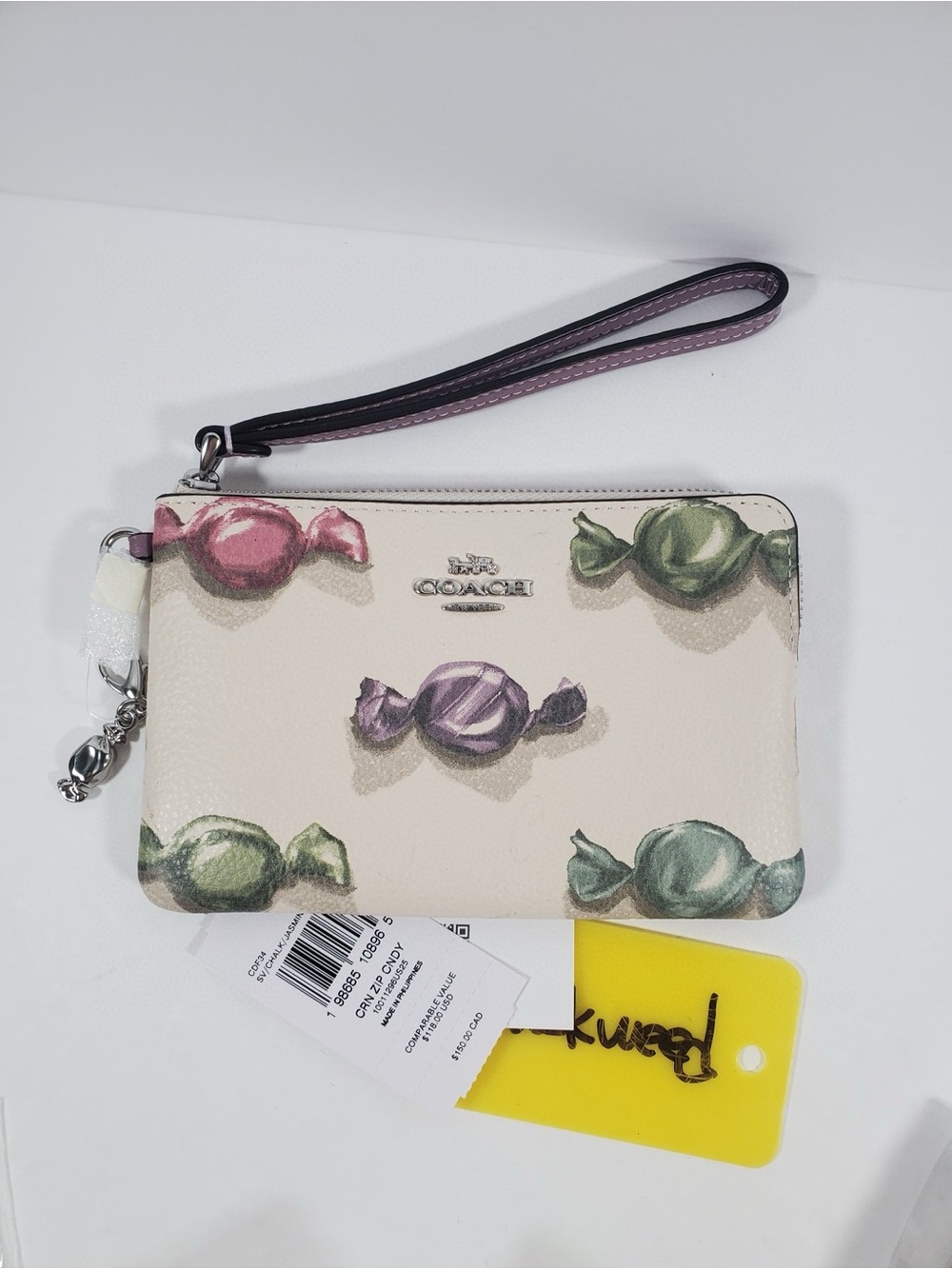 Coach Corner Zip Wristlet With Candy Print And Charm NWT